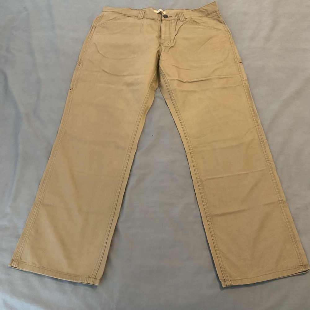 Blue Mountain Carpenter Pants Mens 36x32 Beige Canvas‎ Utility Workwear Relaxed